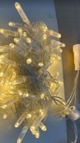 led  string  light 1.Voltage:220v  2.Matrial:2.0pvc+ led  3.Size:10m 100led  4.Waterproof rate:IP65  5.Not include power cord  (warm  white)