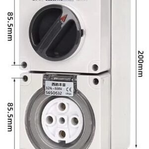 Switch Socket Outlet 500V, 32A, 5 Round PIN, IP66, 3 Pole, Surface